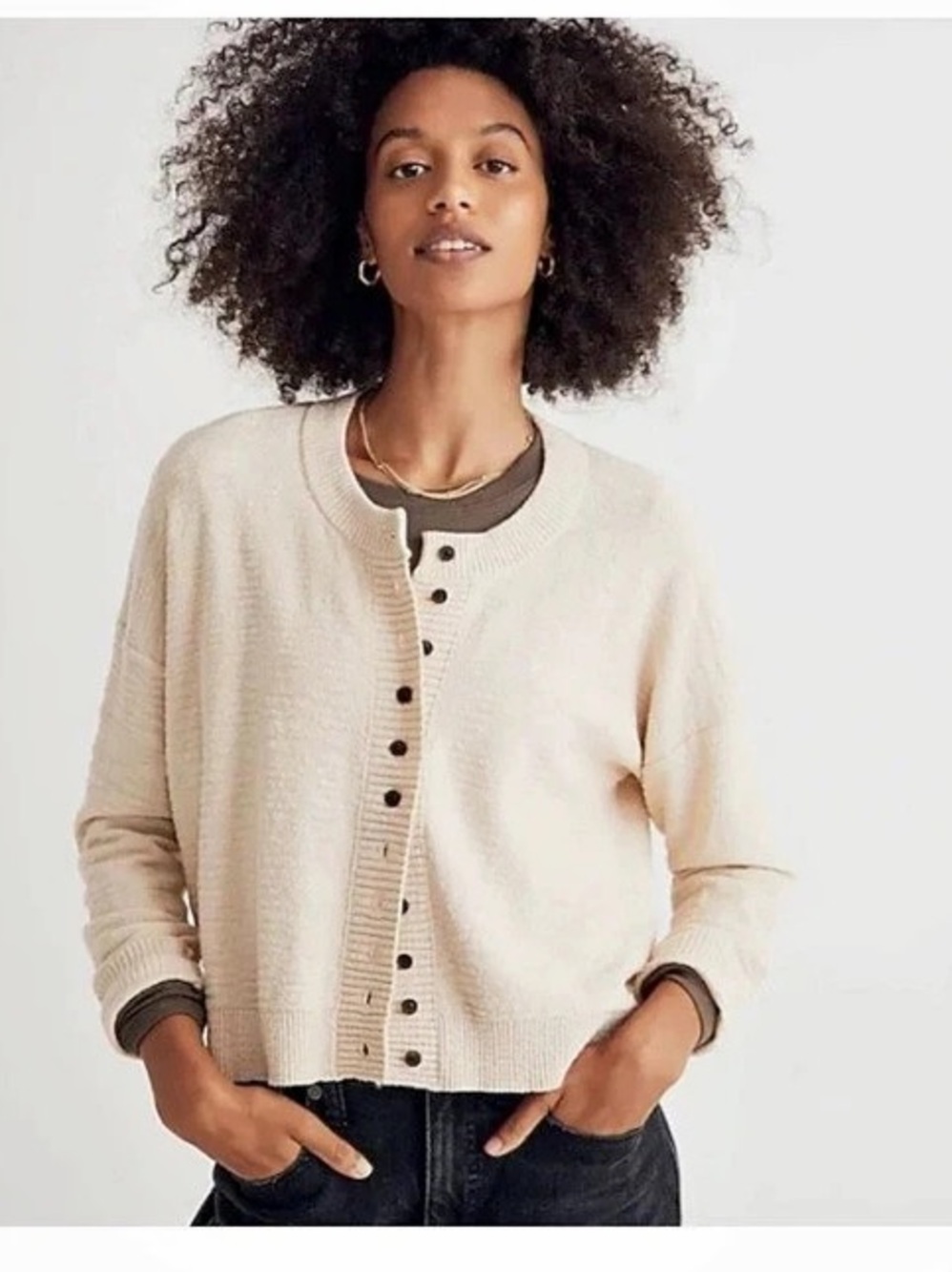 Madewell Textural-Knit Cardigan Cropped Boxy Sweater in Cream XXS